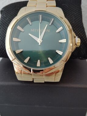 Miykon Gold Tone Watch with Green Dial